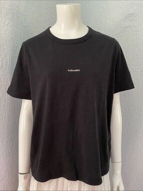 Icebreaker Central Classic Black Minimal Logo Merino Cotton Short Sleeve Tee